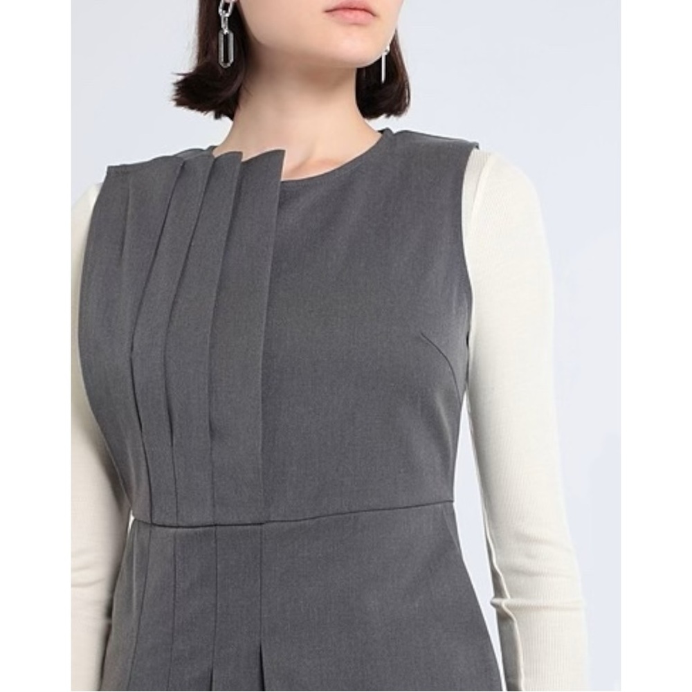 NWT WEILI ZHENG Gray Asymmetric Pleated Minimalist Sleeveless Midi Dress sz 00M